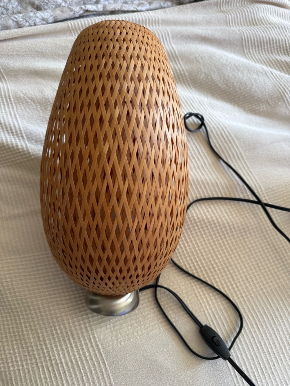 Vintage IKEA BÖJA Table Lamp Hand Woven Bamboo Bohemian Bedside
